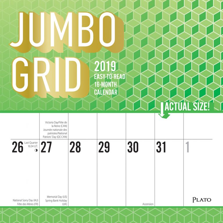Jumbo Grid Large Print 2019 Square Wall Calendar Plato Calendars