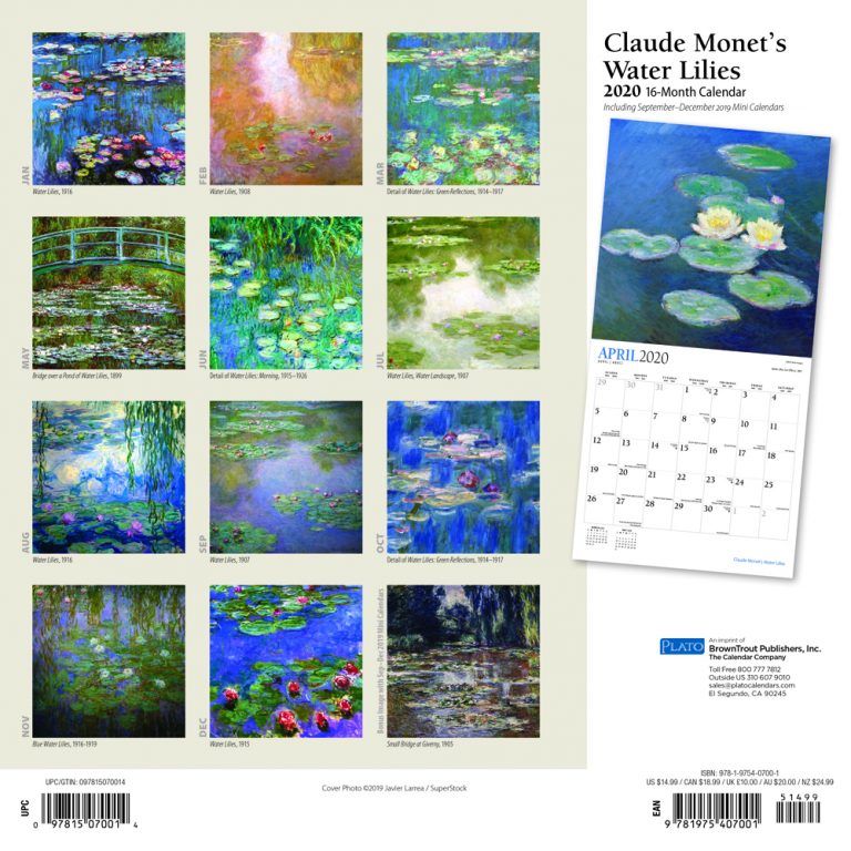 Claude Water Lilies 2020 Square Wall Calendar by Plato Plato