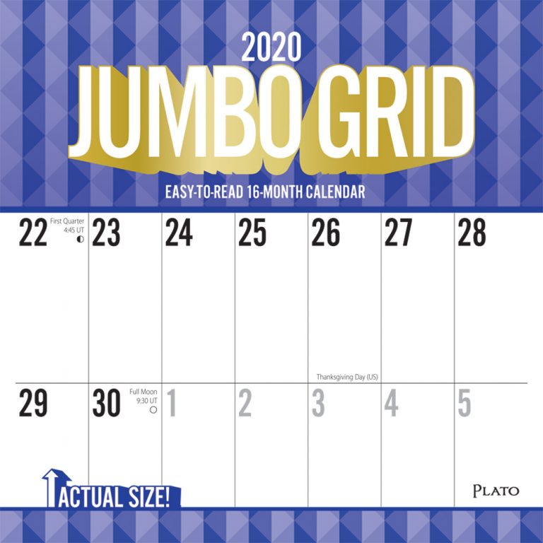 jumbo grid large print 2020 square wall calendar by plato