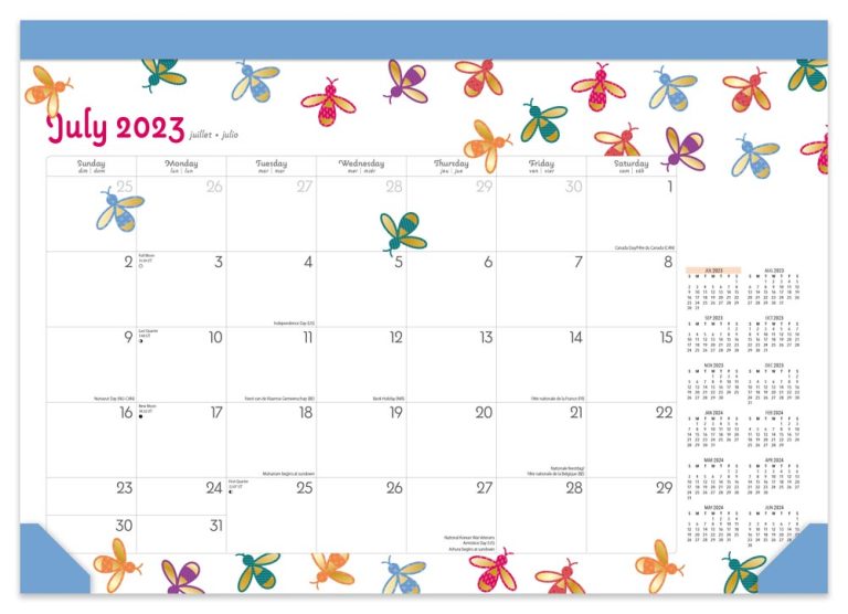 Busy Bees 2024 18 Months Desk Pad Calendar July 2023 December