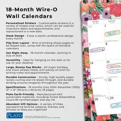 2025 12 x 12 Inch 18 Months Monthly Square Wire-O Calendar | Sticker Sheet | July 2024 - December 2025