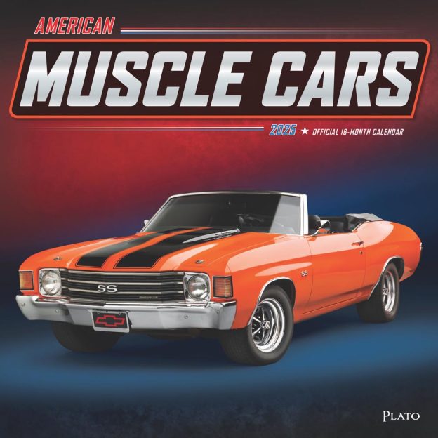 American Muscle Cars OFFICIAL | 2025 12 x 24 Inch Monthly Square Wall Calendar | Foil Stamped Cover | Plato | USA Motor Ford Chevrolet Chrysler Oldsmobile Pontiac