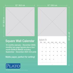 2025 12 x 24 Inch Monthly Square Wall Calendar | Matte Paper and Foil Stamped Cover | Plato