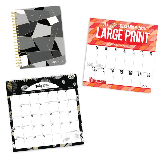 Pen & Ink and Large Print 2025 18 Months Bundle | Desk Planner, Square Wall, and Square Wire-O Calendar | July 2024 - December 2025 | Plato | Family Stationery Design