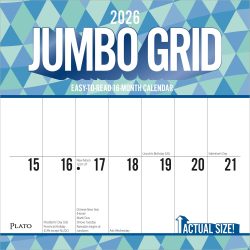 Jumbo Grid Large Print | 2026 12 x 24 Inch (Hanging) Monthly Square Wall Calendar | Matte Paper and Foil Stamped Cover | Plato | Easy to See Large Font